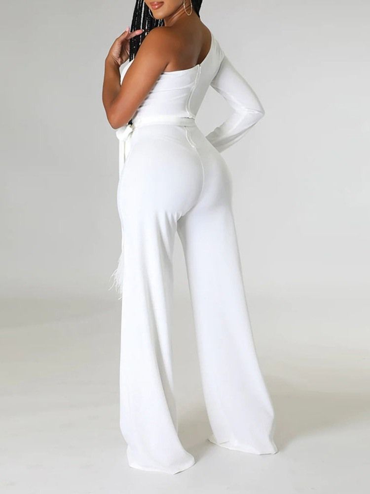 Asymmetrisk Fullängd Office Lady Slim Mid Waist Jumpsuit