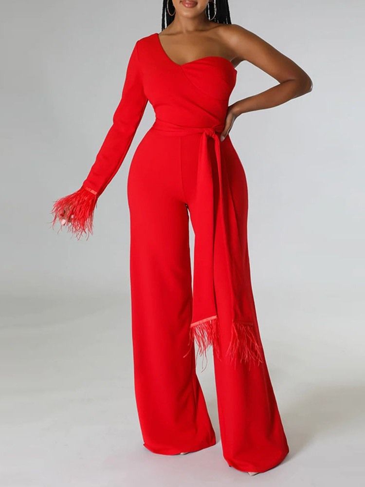 Asymmetrisk Fullängd Office Lady Slim Mid Waist Jumpsuit