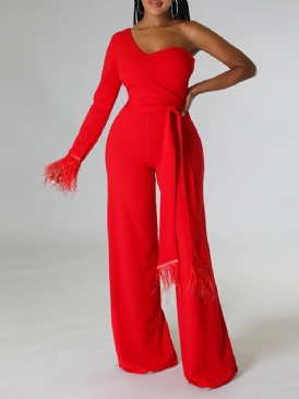 Asymmetrisk Fullängd Office Lady Slim Mid Waist Jumpsuit