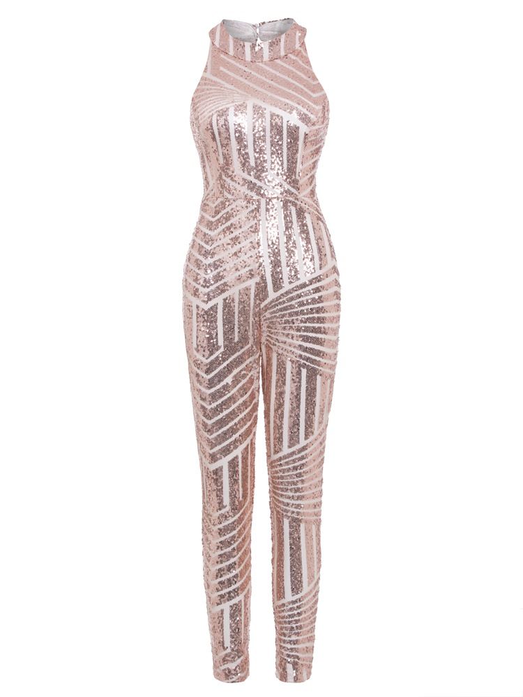 Backless Paljetter Vanlig Jumpsuit