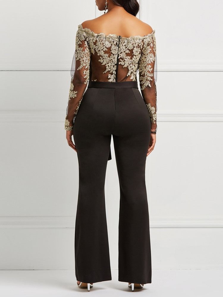 Bälte Off Shoulder Lace Patchwork Jumpsuit För Kvinnor