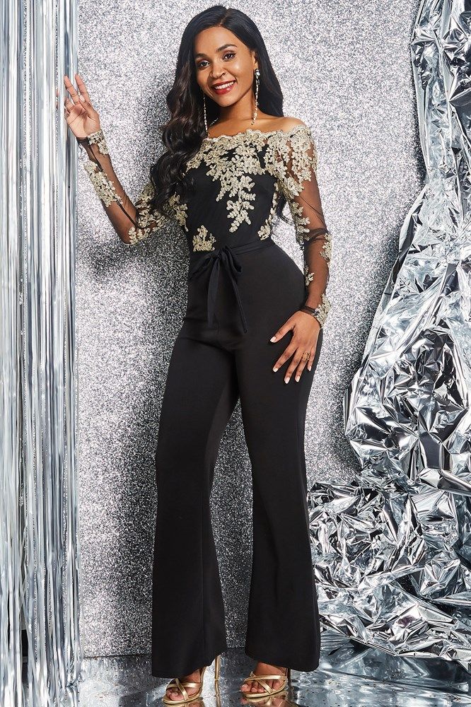 Bälte Off Shoulder Lace Patchwork Jumpsuit För Kvinnor