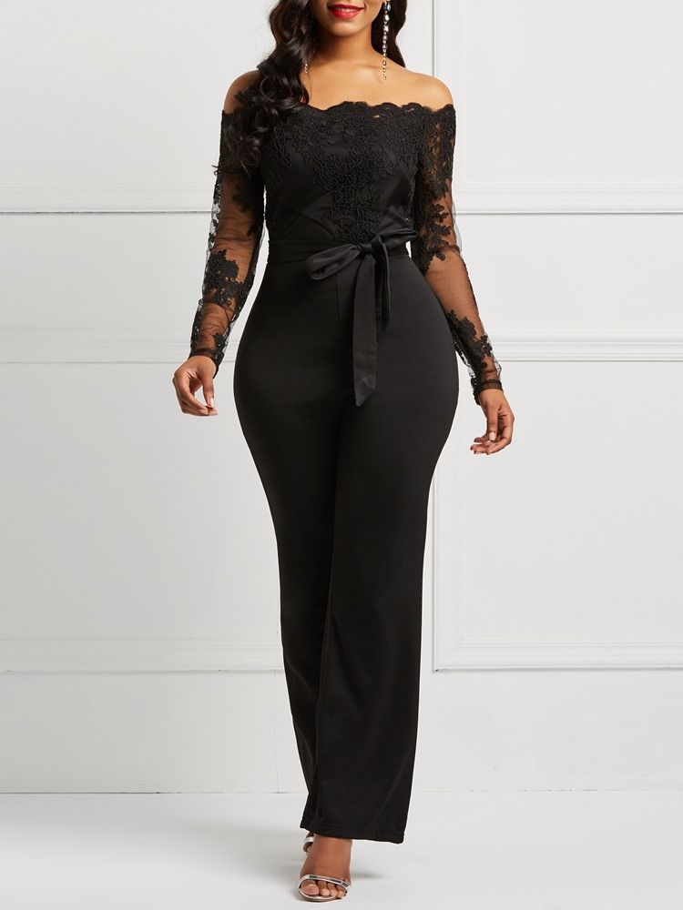 Bälte Off Shoulder Lace Patchwork Jumpsuit För Kvinnor
