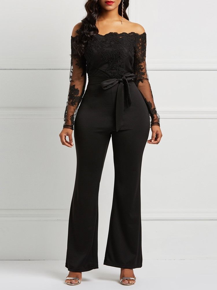 Bälte Off Shoulder Lace Patchwork Jumpsuit För Kvinnor