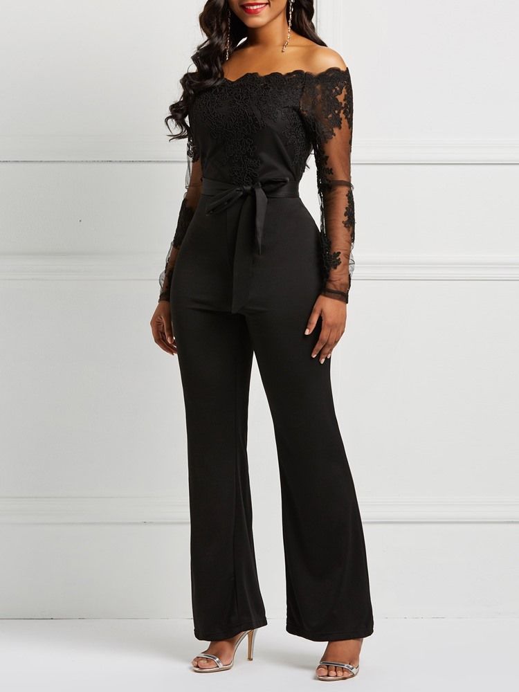 Bälte Off Shoulder Lace Patchwork Jumpsuit För Kvinnor