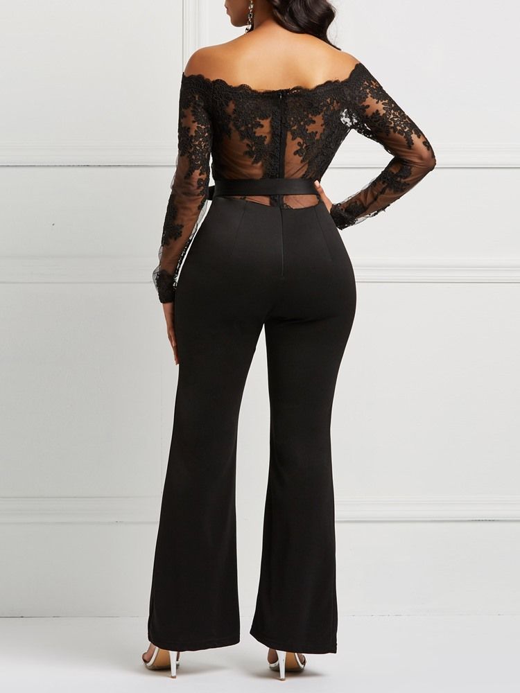 Bälte Off Shoulder Lace Patchwork Jumpsuit För Kvinnor