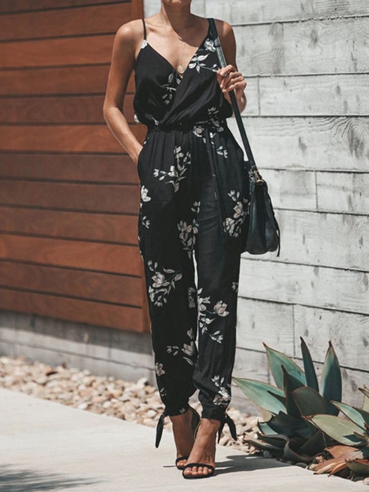 Blommig Rem Ankellängd Print Slim Jumpsuit