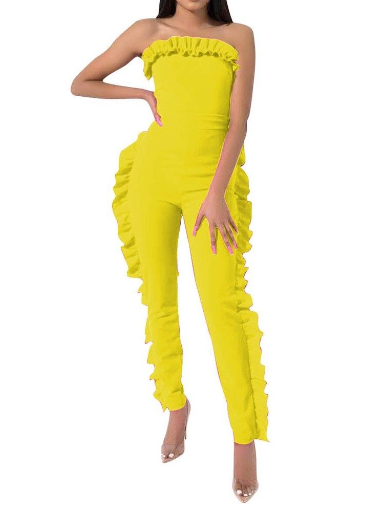 Bowknot Plain Full Längd Skinny Jumpsuit För Kvinnor