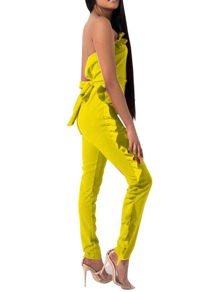 Bowknot Plain Full Längd Skinny Jumpsuit För Kvinnor