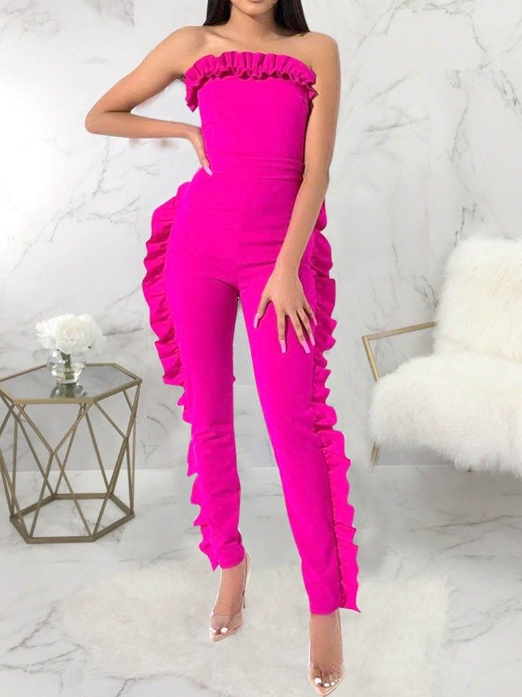 Bowknot Plain Full Längd Skinny Jumpsuit För Kvinnor