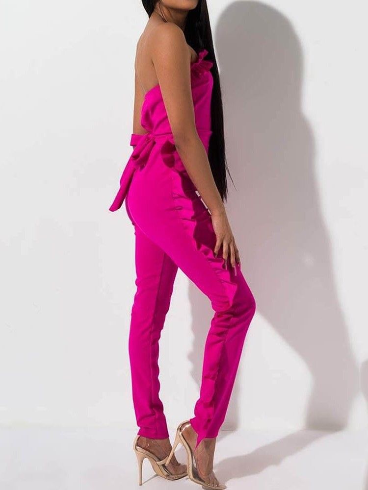 Bowknot Plain Full Längd Skinny Jumpsuit För Kvinnor