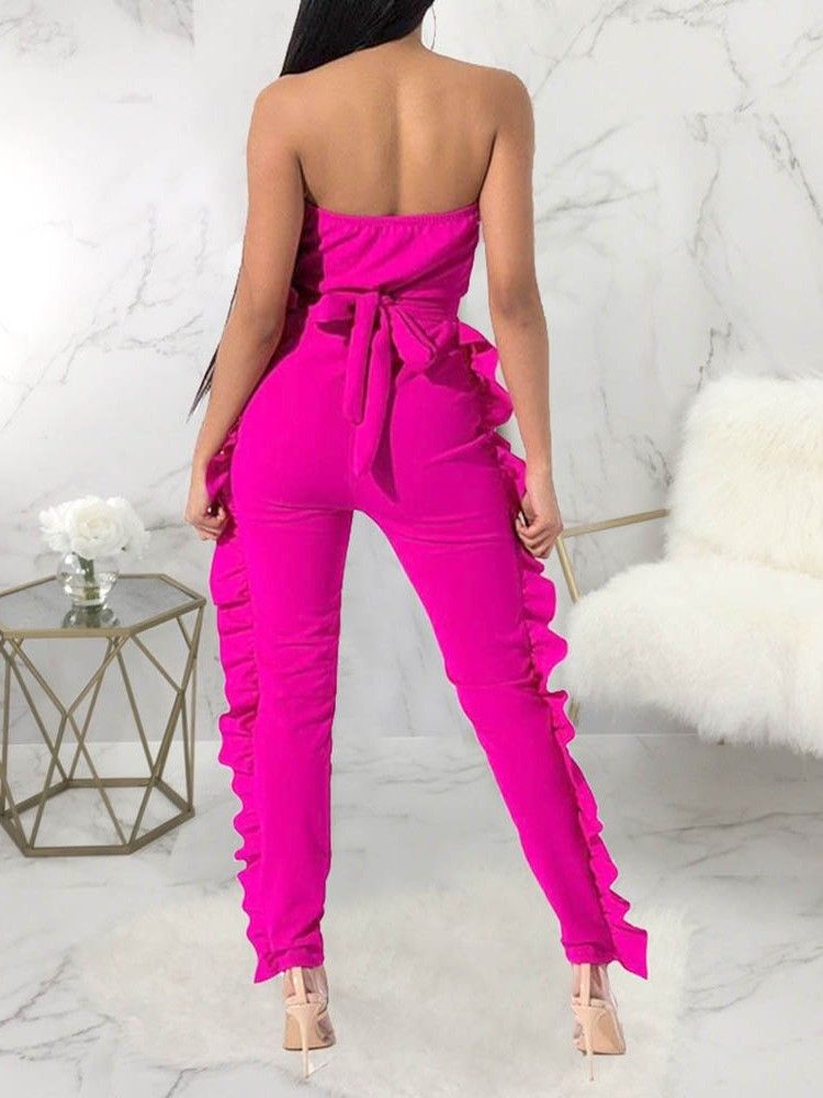 Bowknot Plain Full Längd Skinny Jumpsuit För Kvinnor