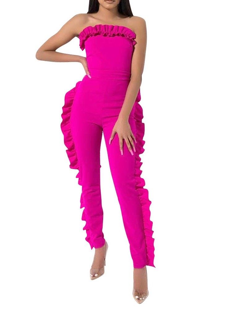 Bowknot Plain Full Längd Skinny Jumpsuit För Kvinnor