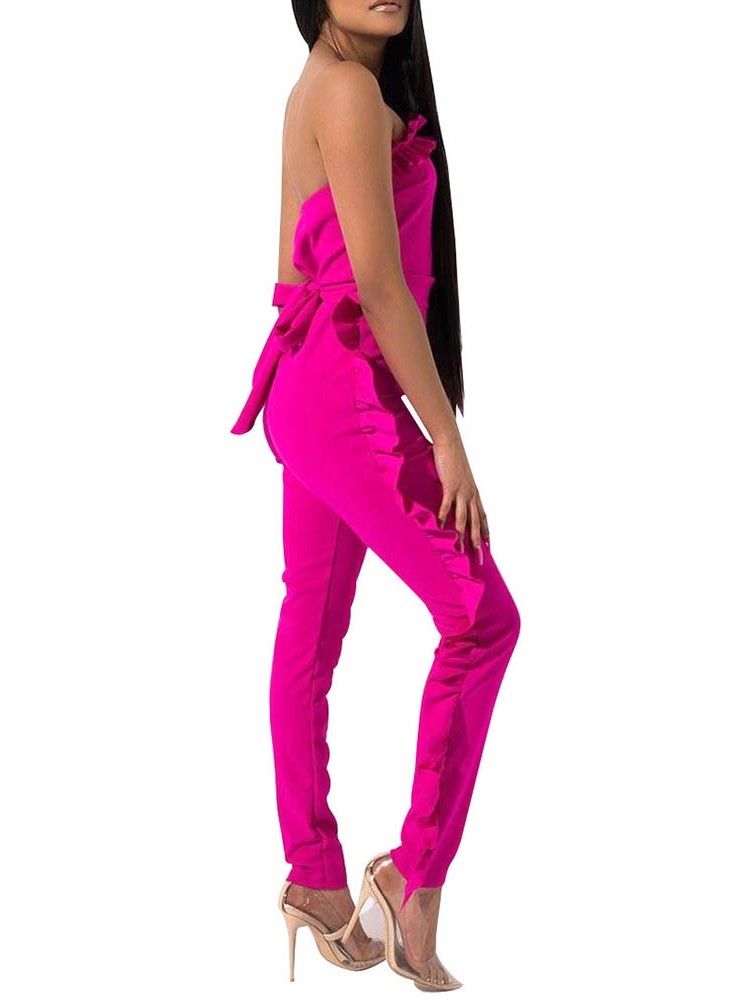 Bowknot Plain Full Längd Skinny Jumpsuit För Kvinnor