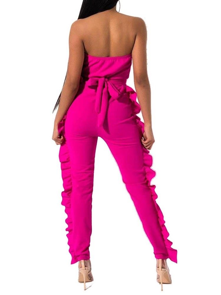 Bowknot Plain Full Längd Skinny Jumpsuit För Kvinnor
