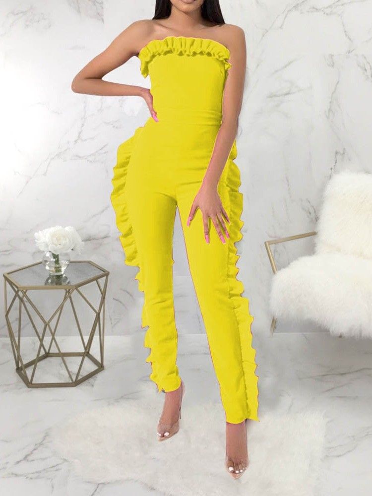 Bowknot Plain Full Längd Skinny Jumpsuit För Kvinnor