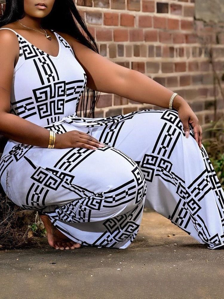 Casual Color Block Lace-Up Mid Waist Lös Jumpsuit