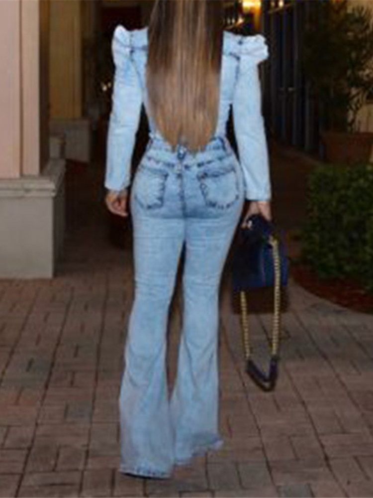 Casual Full Längd Sliten Bellbottoms Slim Jumpsuit