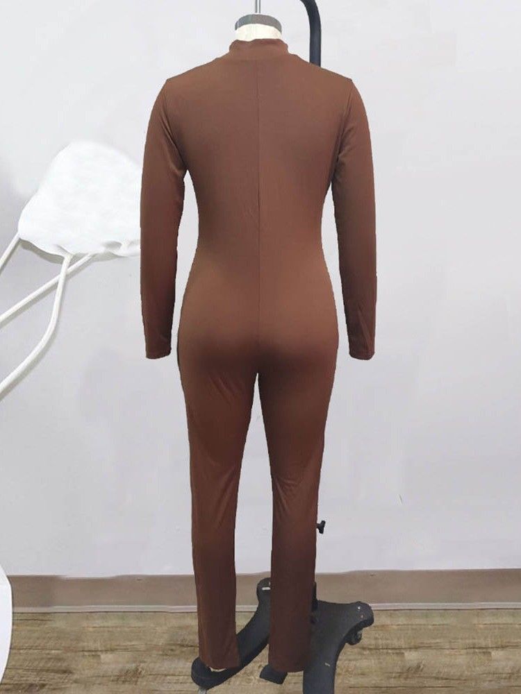 Casual Full Längd Vanlig Mid Waist Skinny Jumpsuit För Kvinnor
