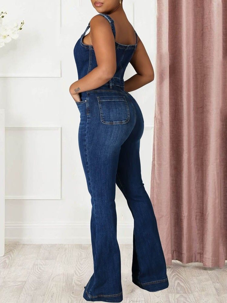 Casual Hängslen Enkel Slim Bellbottoms Jumpsuit För Kvinnor