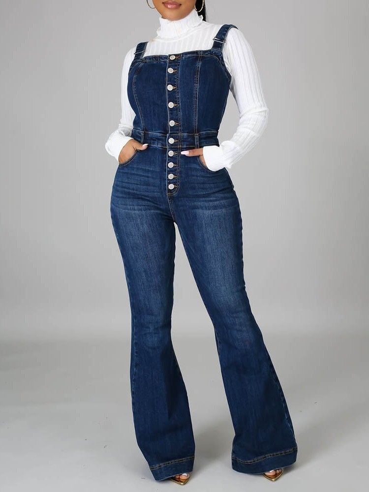 Casual Hängslen Enkel Slim Bellbottoms Jumpsuit För Kvinnor