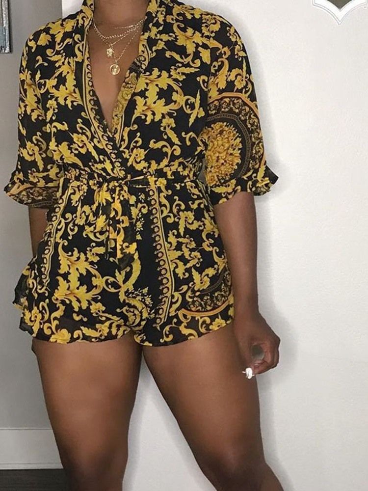 Casual Shorts Geometrisk Hög Midja Lös Jumpsuit För Kvinnor