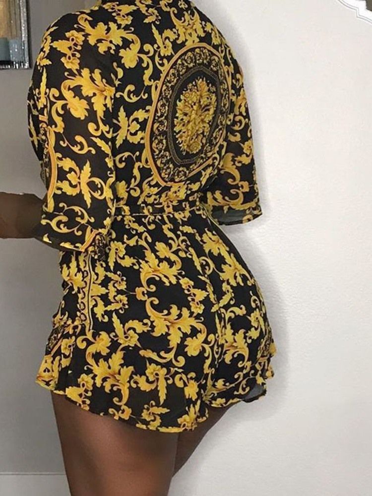 Casual Shorts Geometrisk Hög Midja Lös Jumpsuit För Kvinnor