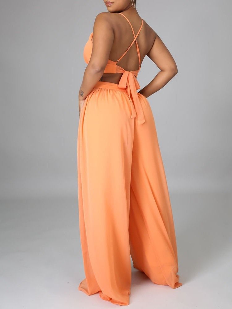 Casual Vanlig Ihålig Lös Jumpsuit För Kvinnor Med Vida Ben