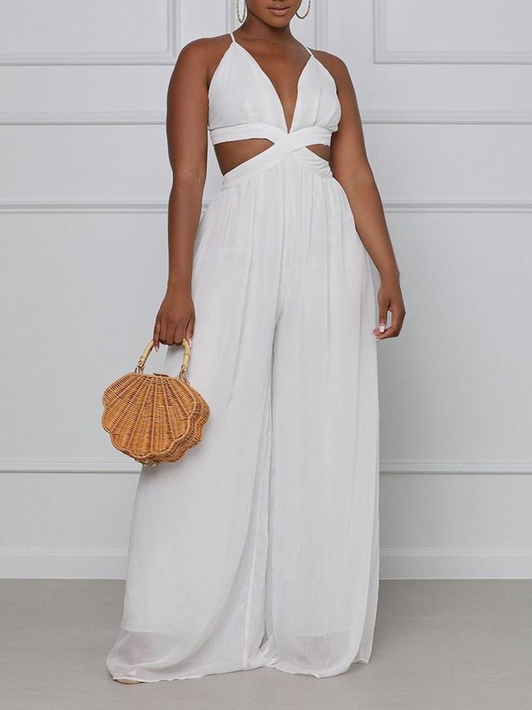 Casual Vanlig Ihålig Lös Jumpsuit För Kvinnor Med Vida Ben