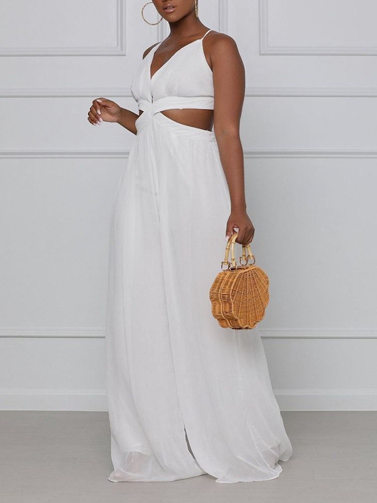 Casual Vanlig Ihålig Lös Jumpsuit För Kvinnor Med Vida Ben