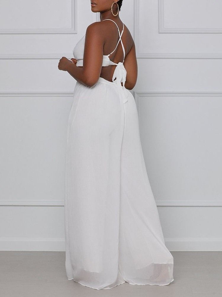 Casual Vanlig Ihålig Lös Jumpsuit För Kvinnor Med Vida Ben