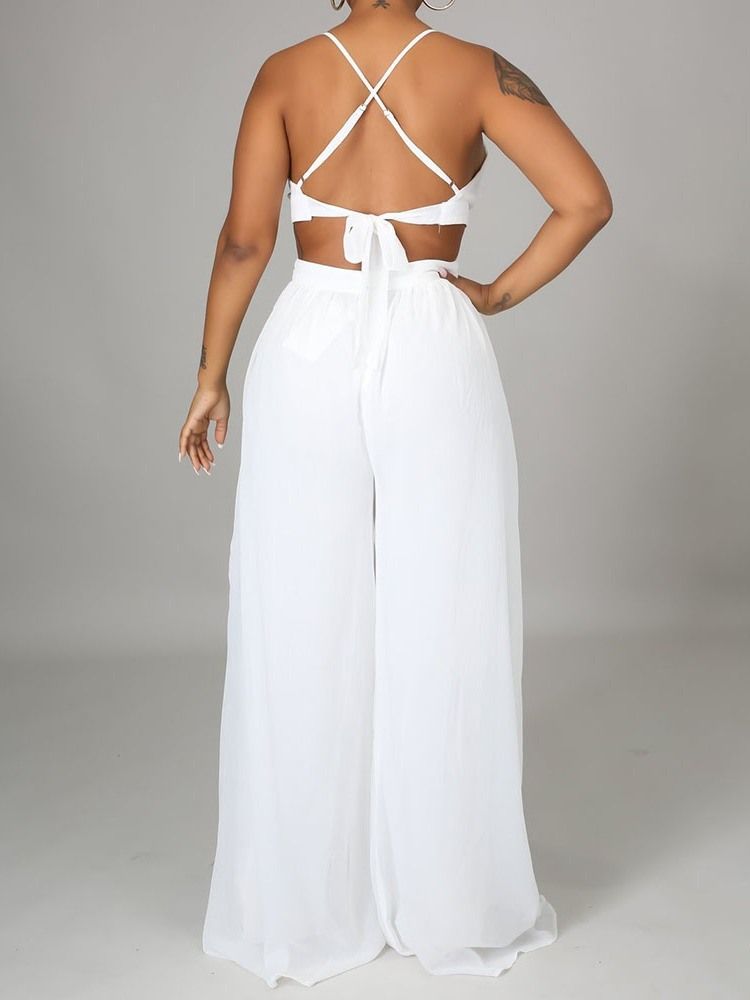 Casual Vanlig Ihålig Lös Jumpsuit För Kvinnor Med Vida Ben
