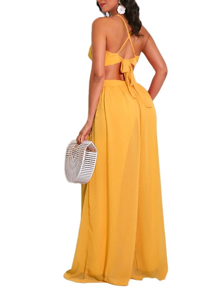 Casual Vanlig Ihålig Lös Jumpsuit För Kvinnor Med Vida Ben