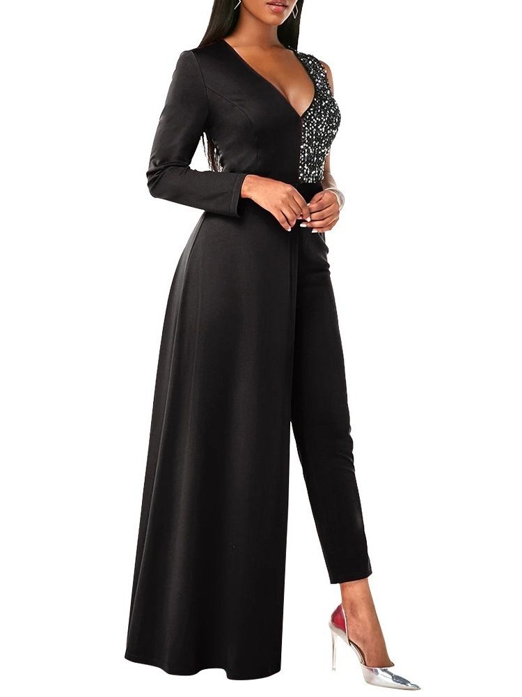 Color Block Formell Full Längd Slim High Waist Jumpsuit