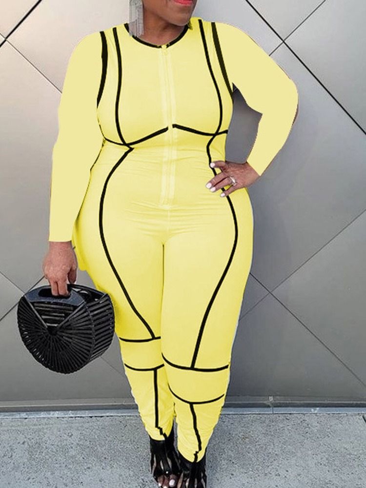 Color Block Full Längd Mode Skinny Pencil Byxor Jumpsuit