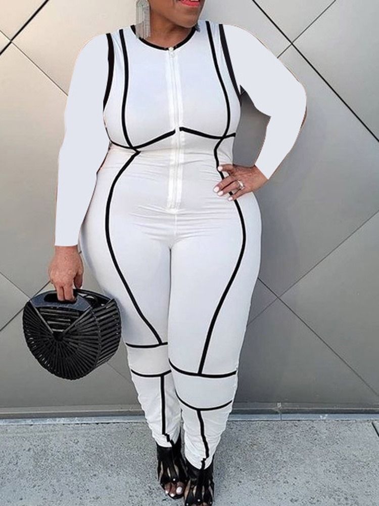 Color Block Full Längd Mode Skinny Pencil Byxor Jumpsuit