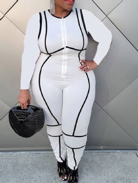 Color Block Full Längd Mode Skinny Pencil Byxor Jumpsuit
