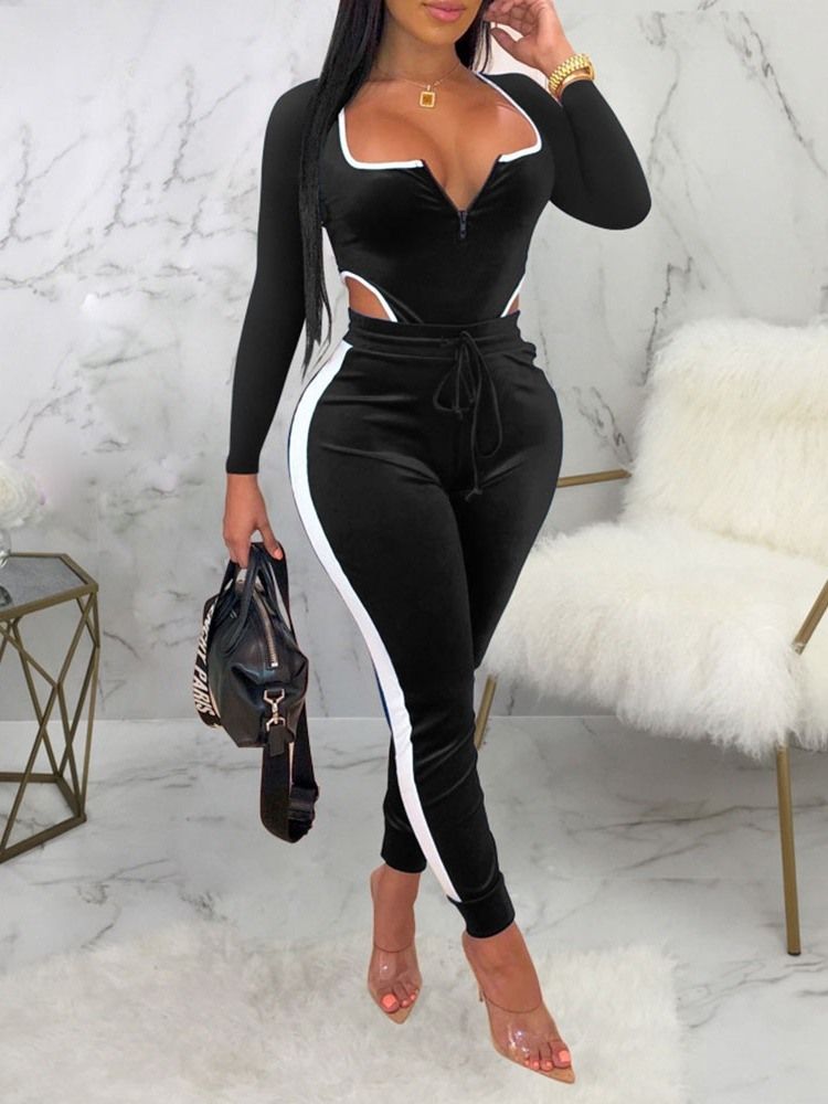 Color Block Sexig Ankel Lång Skinny Jumpsuit