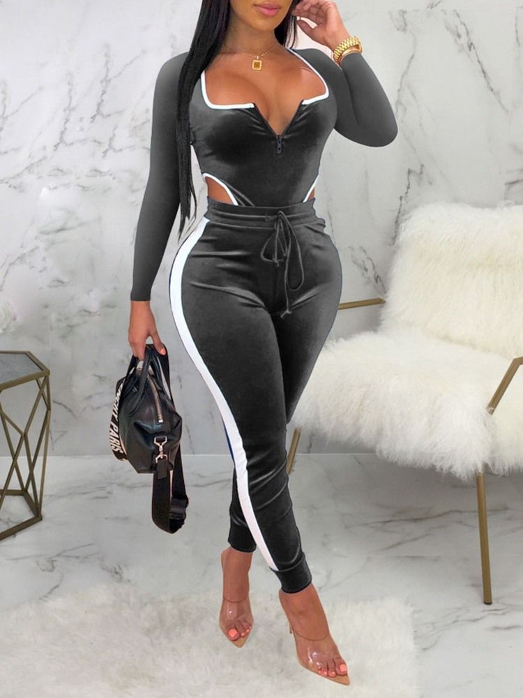 Color Block Sexig Ankel Lång Skinny Jumpsuit