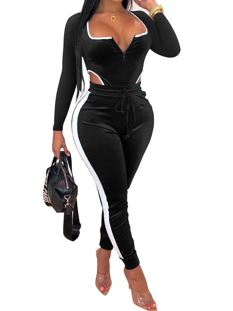 Color Block Sexig Ankel Lång Skinny Jumpsuit