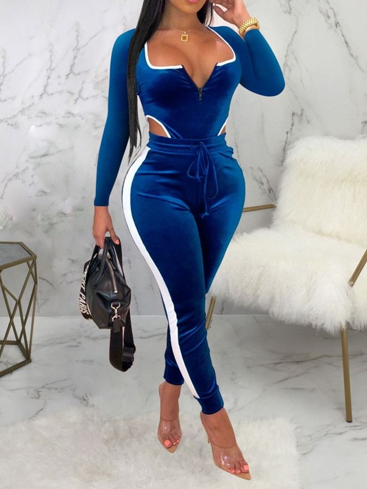 Color Block Sexig Ankel Lång Skinny Jumpsuit