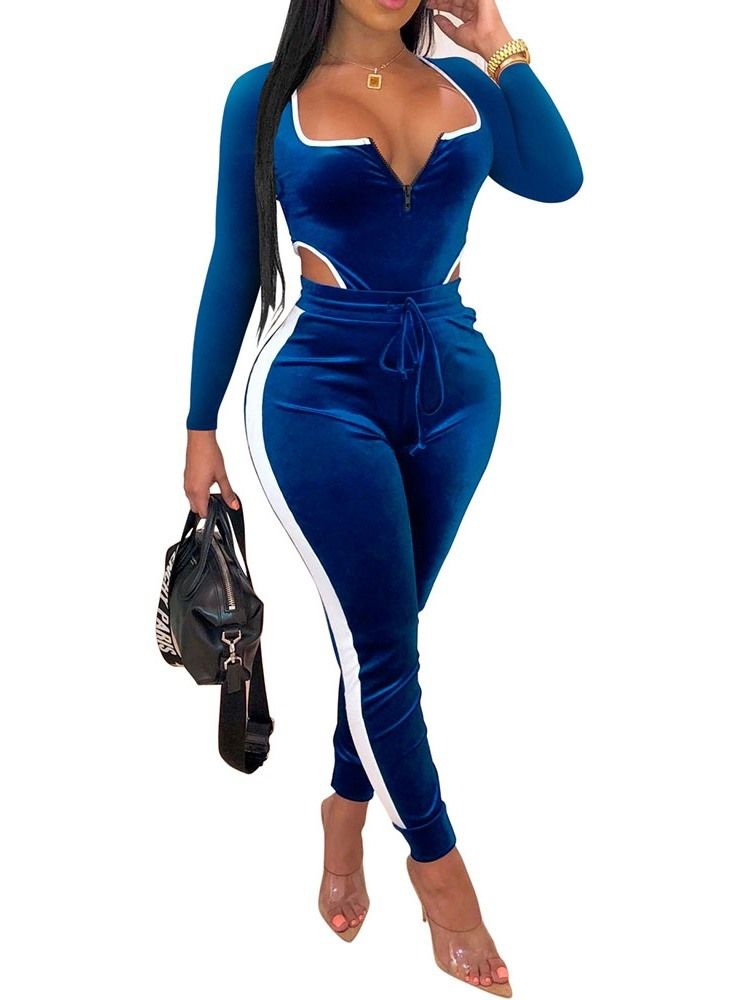 Color Block Sexig Ankel Lång Skinny Jumpsuit