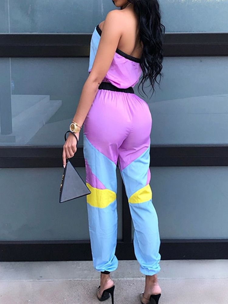 Color Block Sexig Slim Rak Casual Jumpsuit