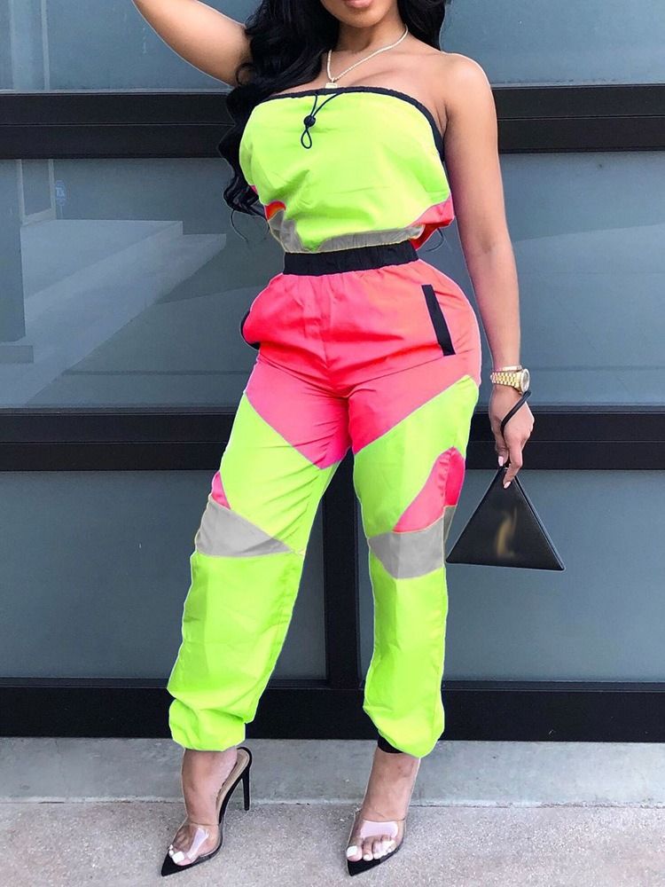Color Block Sexig Slim Rak Casual Jumpsuit