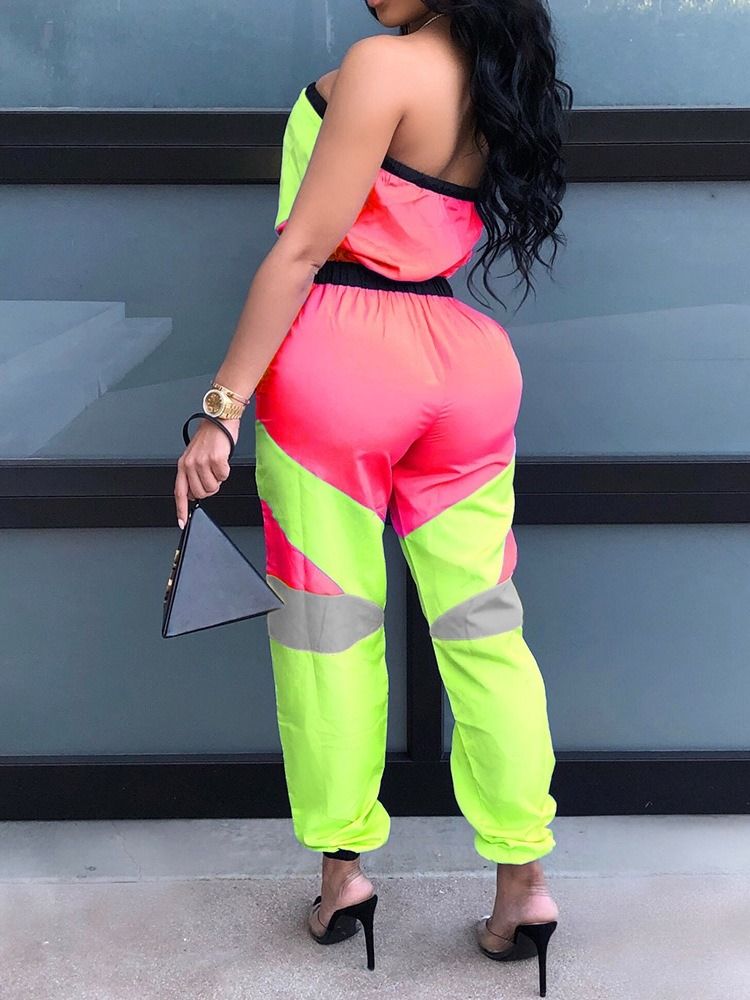 Color Block Sexig Slim Rak Casual Jumpsuit