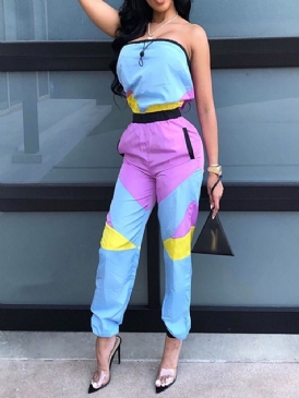 Color Block Sexig Slim Rak Casual Jumpsuit