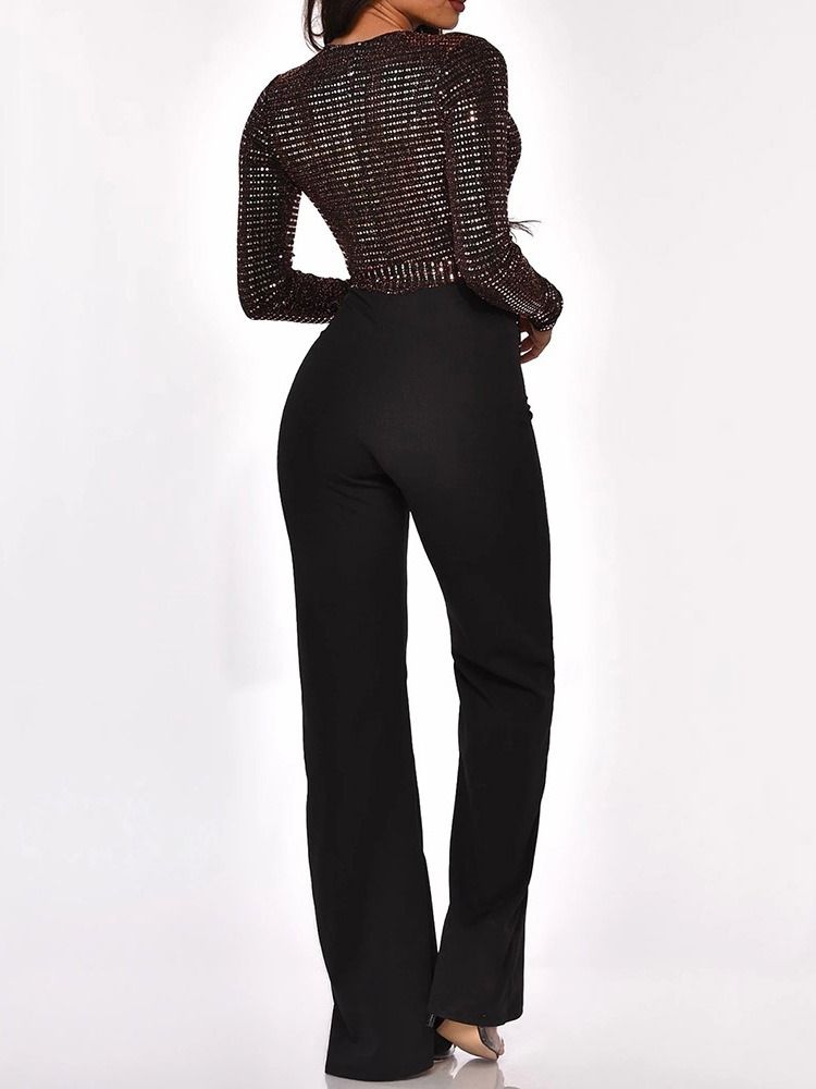 Color Block Snörning Mode Slim Hög Midja Jumpsuit