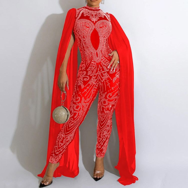 Diamond Full Längd Mode Skinny Pencil Byxor Jumpsuit