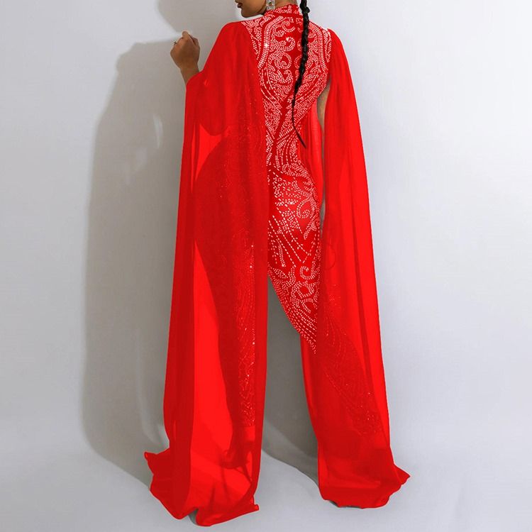 Diamond Full Längd Mode Skinny Pencil Byxor Jumpsuit