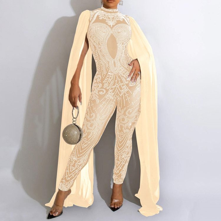 Diamond Full Längd Mode Skinny Pencil Byxor Jumpsuit